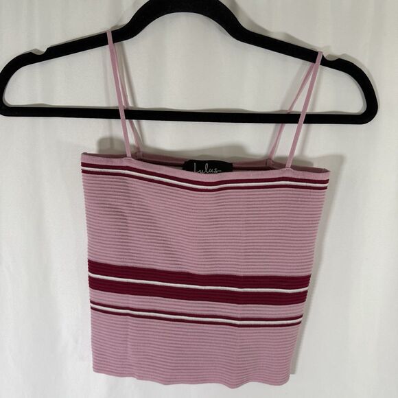 Lulu's Crop Top Women's Small Pink Striped Ribbed Stretch Pull On - Picture 1 of 6